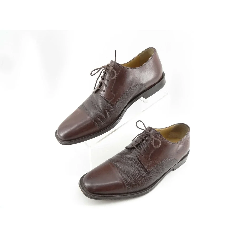 Johnston Murphy Corbett II Brown/Mahogany  Leather Cap Toe Oxford Shoes SZ 9.5 M